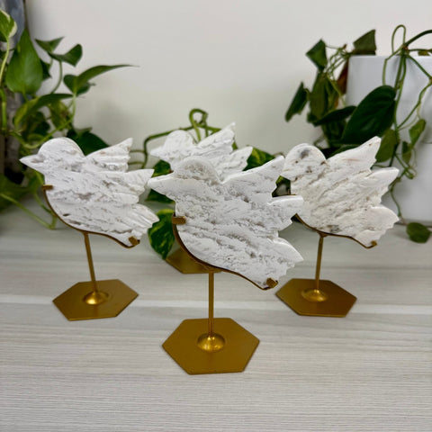 Snow Agate Dove (with Custom Stand) 1 - Kenna's Crystals from TikTok