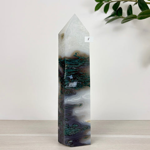 Spooky Statement Moss Agate Tower - Kenna's Crystals