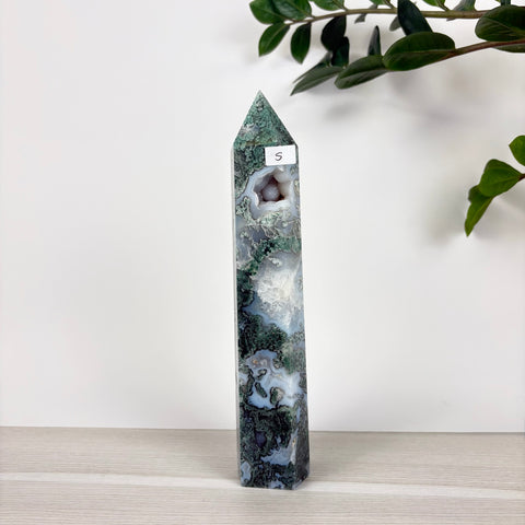 Spooky Statement Moss Agate Tower - Kenna's Crystals