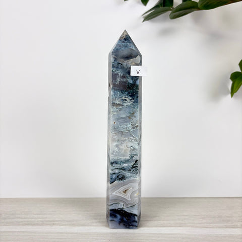 Spooky Statement Moss Agate Tower - Kenna's Crystals