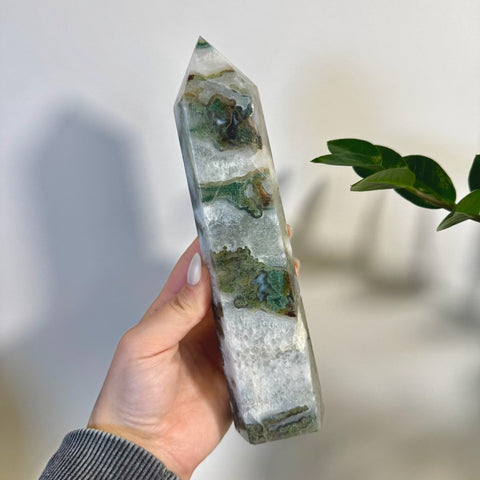 Statement Moss Agate Tower C2 40 - Kenna's Crystals from TikTok