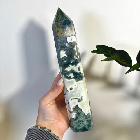 Statement Moss Agate Tower J 10 - Kenna's Crystals from TikTok