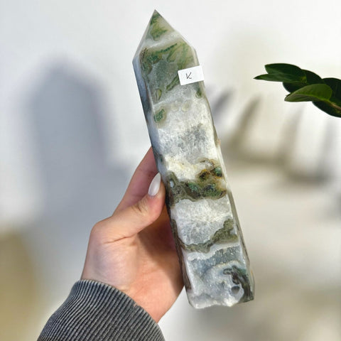 Statement Moss Agate Tower K 11 - Kenna's Crystals from TikTok
