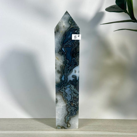 Statement Moss Agate Tower (B2) with striking dark green and white natural patterns.
