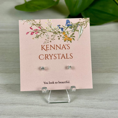 Sterling Silver Birth Stone Stud Earrings April - White Topaz 4 - Kenna's Crystals from TikTok