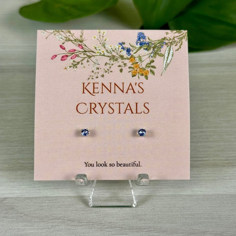 Sterling Silver Birth Stone Stud Earrings December - Tanzanite 12 - Kenna's Crystals from TikTok