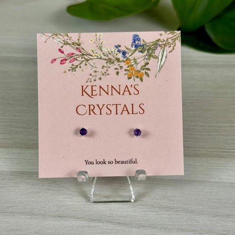 Sterling Silver Birth Stone Stud Earrings February - Amethyst 3 - Kenna's Crystals from TikTok