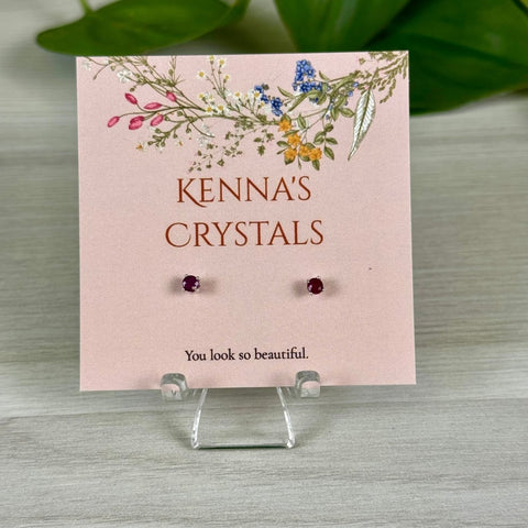 Sterling Silver Birth Stone Stud Earrings July - Ruby 7 - Kenna's Crystals from TikTok