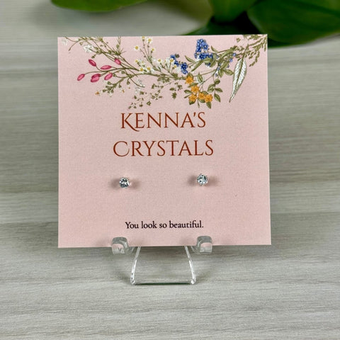 Sterling Silver Birth Stone Stud Earrings March - Aquamarine 3 - Kenna's Crystals from TikTok