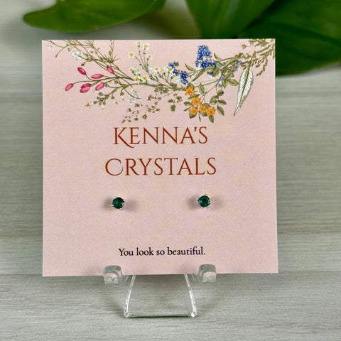Sterling Silver Birth Stone Stud Earrings May - Emerald 6 - Kenna's Crystals from TikTok