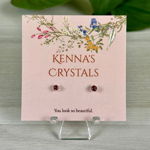 Sterling Silver Birth Stone Stud Earrings October - Pink Tourmaline 10 - Kenna's Crystals from TikTok