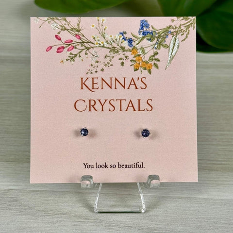 Sterling Silver Birth Stone Stud Earrings September - Iolite 9 - Kenna's Crystals from TikTok