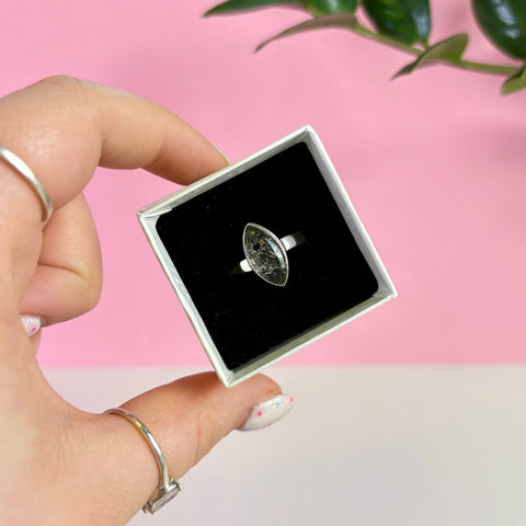 Sterling Silver Black Tourmaline In Quartz Ring