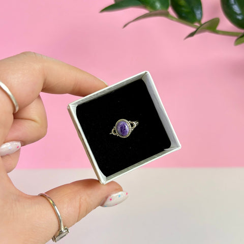 Sterling Silver Charoite Ring - Size 8.5