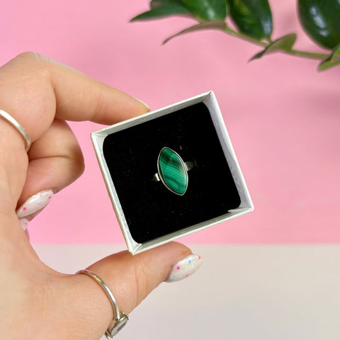 Sterling Silver Malachite Ring - Size 8