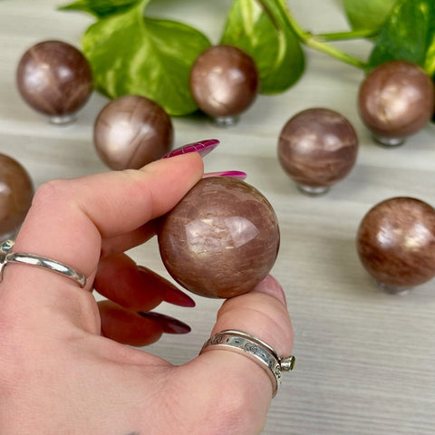 Sunstone In Peach Moonstone Sphere 44 4 - Kenna's Crystals from TikTok