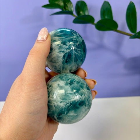 Tidal Wave Feather Fluorite Sphere