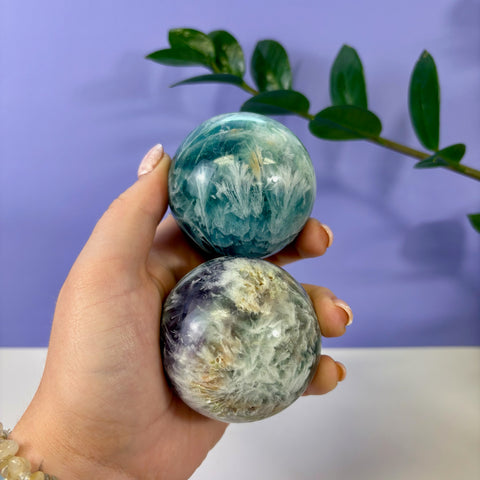 Tidal Wave Feather Fluorite Sphere