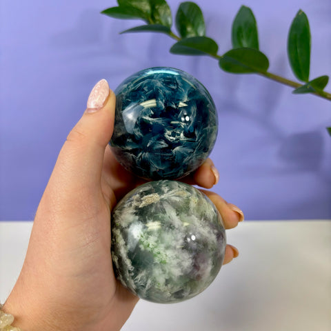 Tidal Wave Feather Fluorite Sphere