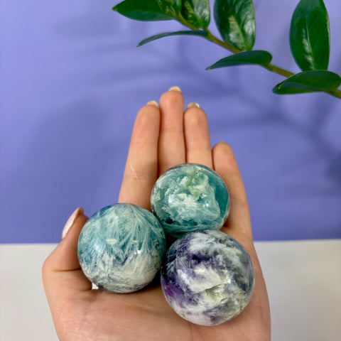 Tidal Wave Feather Fluorite Sphere