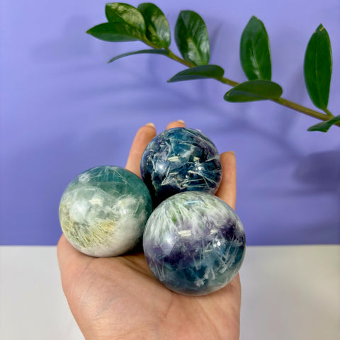 Tidal Wave Feather Fluorite Sphere