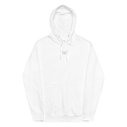 White Unisex Midweight Hoodie Embroidered Butterfly