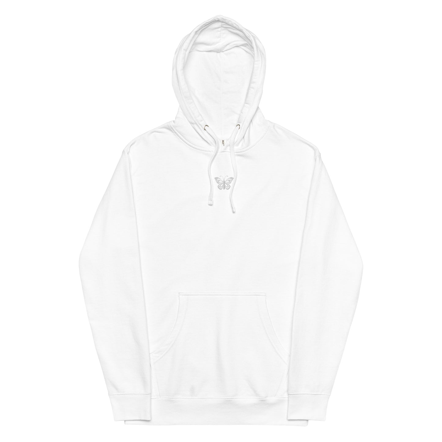 White Unisex Midweight Hoodie Embroidered Butterfly