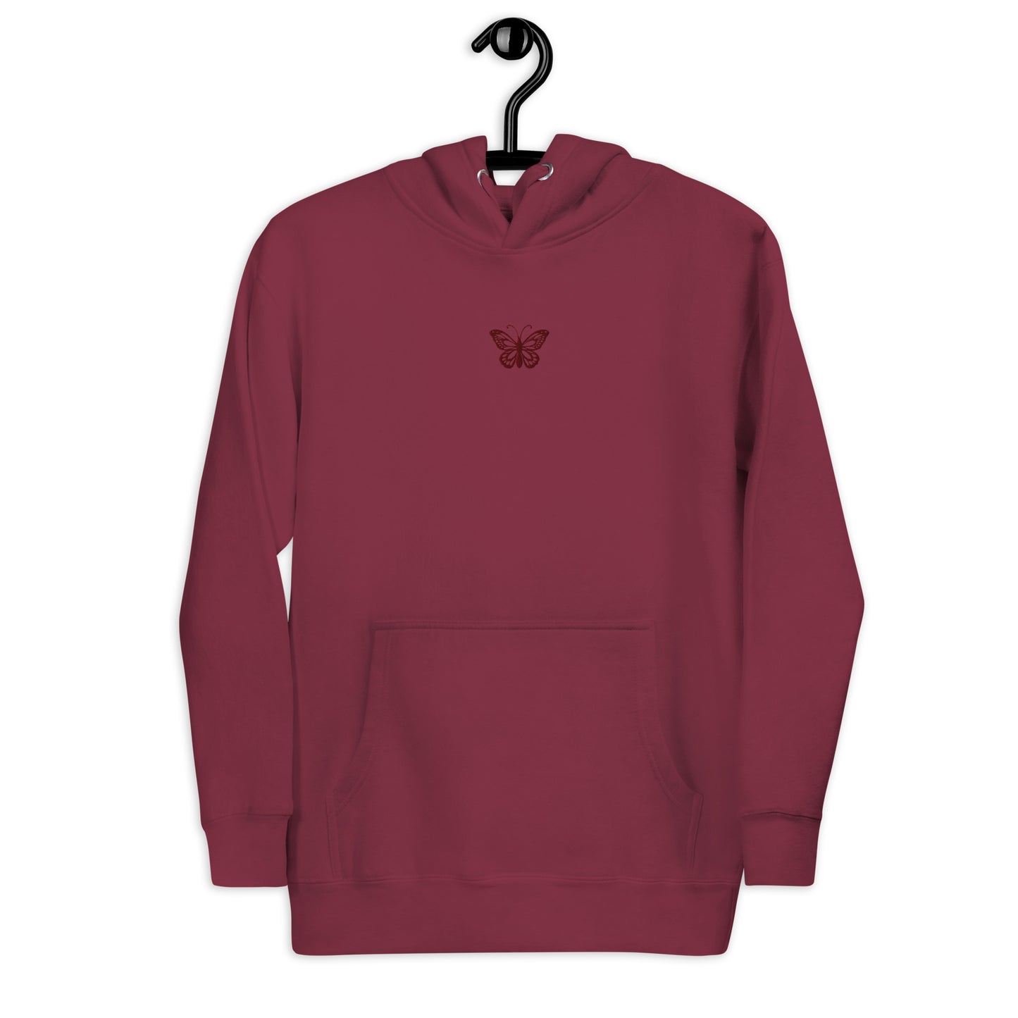 Maroon Unisex Hoodie Embroidered Butterfly (S-3XL)