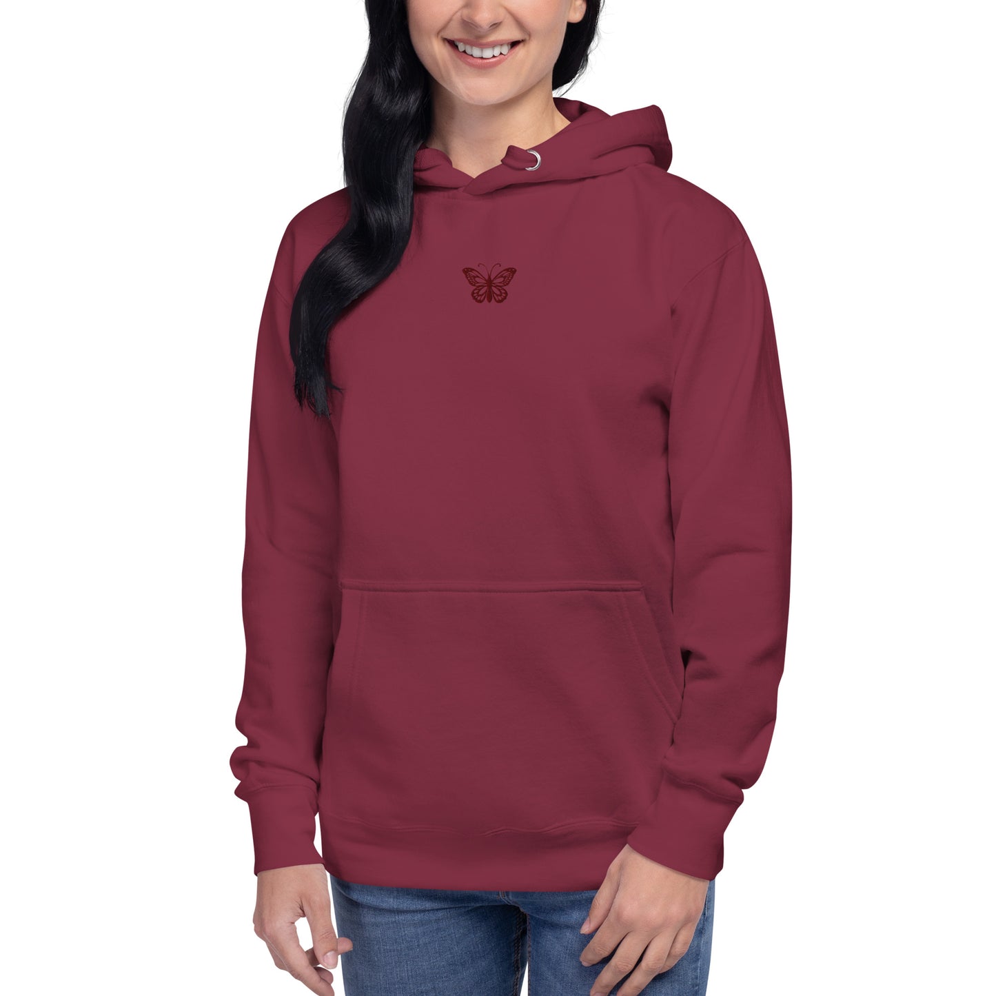 Maroon Unisex Hoodie Embroidered Butterfly (S-3XL)