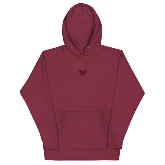 Maroon Unisex Hoodie Embroidered Butterfly (S-3XL)