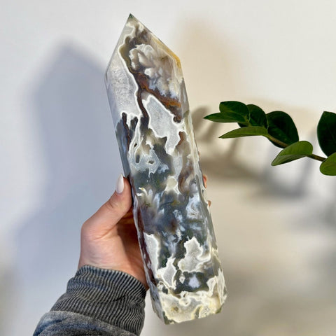White Camo Moss Agate Tower A 2 - Kenna's Crystals from TikTok