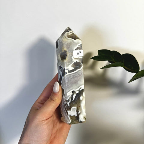 White Camo Moss Agate Tower A2 53 - Kenna's Crystals from TikTok