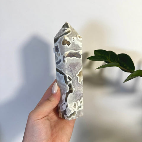 White Camo Moss Agate Tower A2 54 - Kenna's Crystals from TikTok