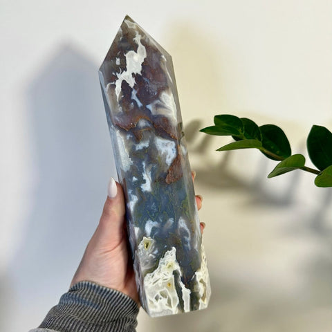 White Camo Moss Agate Tower B 4 - Kenna's Crystals from TikTok
