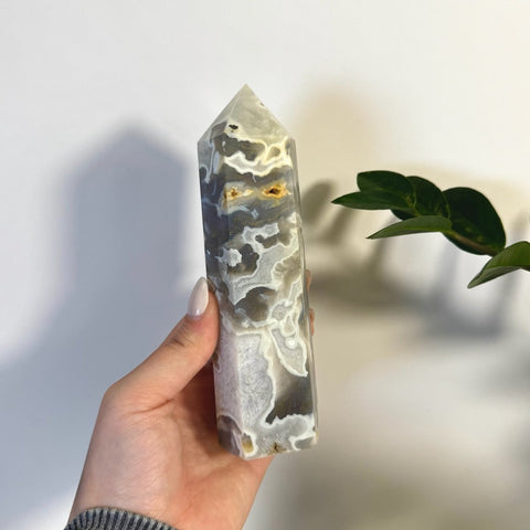 White Camo Moss Agate Tower B2 56 - Kenna's Crystals from TikTok