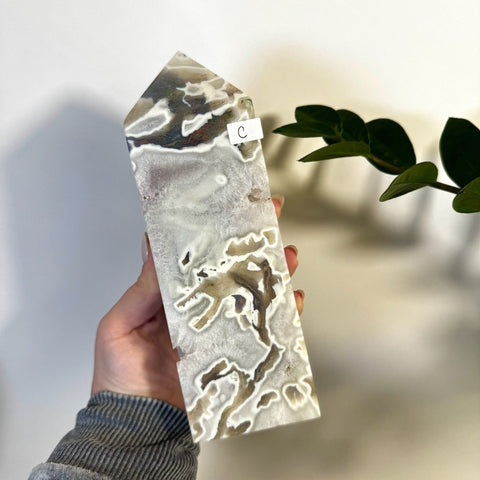 White Camo Moss Agate Tower C 5 - Kenna's Crystals from TikTok