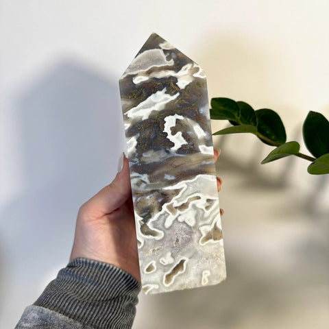 White Camo Moss Agate Tower C 6 - Kenna's Crystals from TikTok