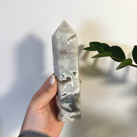 White Camo Moss Agate Tower C2 58 - Kenna's Crystals from TikTok