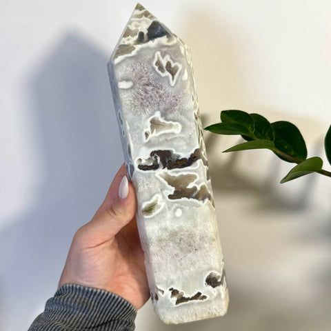 White Camo Moss Agate Tower D 8 - Kenna's Crystals from TikTok