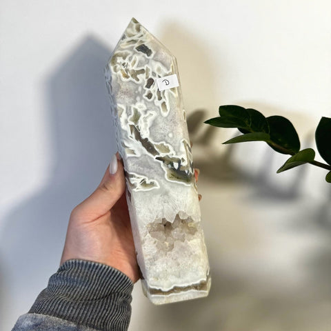White Camo Moss Agate Tower D 7 - Kenna's Crystals from TikTok
