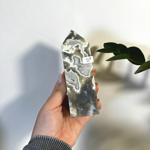 White Camo Moss Agate Tower D2 59 - Kenna's Crystals from TikTok