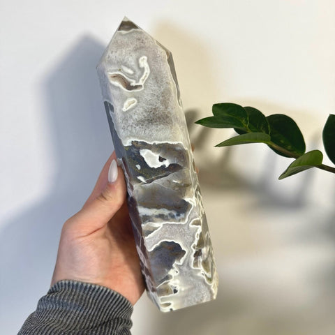 White Camo Moss Agate Tower E 10 - Kenna's Crystals from TikTok