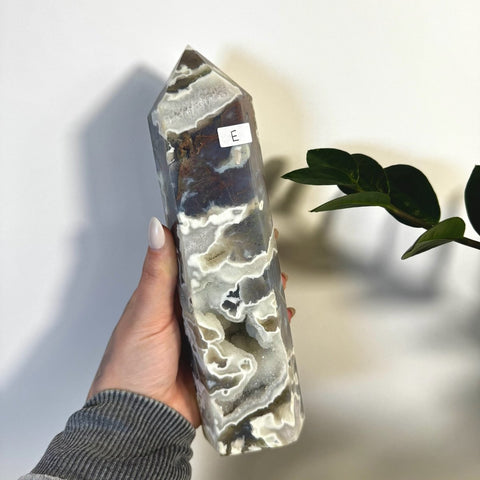 White Camo Moss Agate Tower E 9 - Kenna's Crystals from TikTok