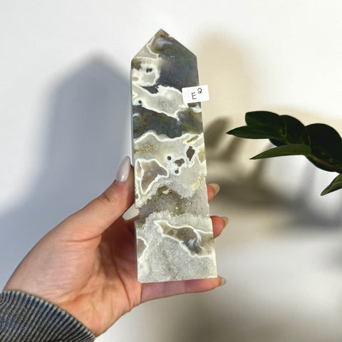 White Camo Moss Agate Tower E2 61 - Kenna's Crystals from TikTok