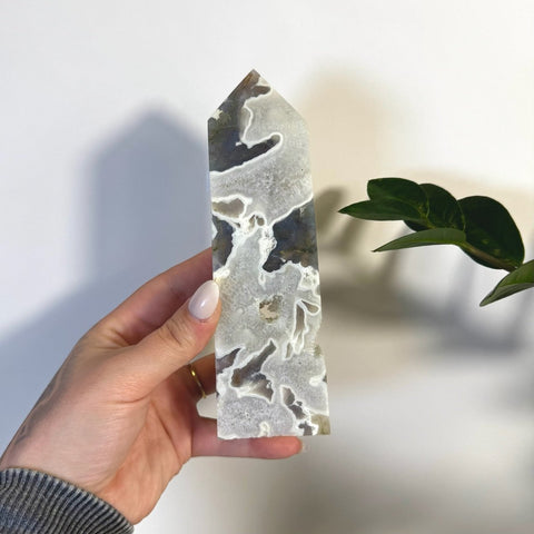 White Camo Moss Agate Tower E2 62 - Kenna's Crystals from TikTok