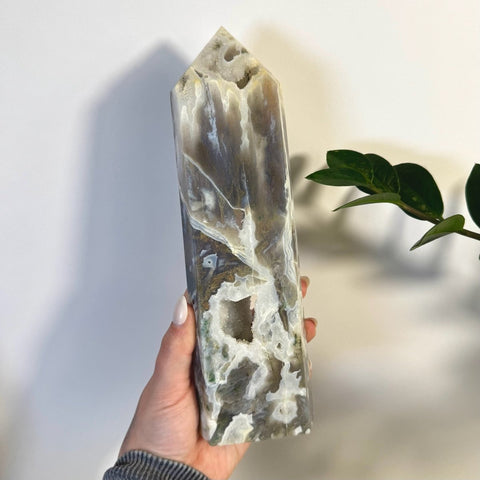 White Camo Moss Agate Tower F 12 - Kenna's Crystals from TikTok