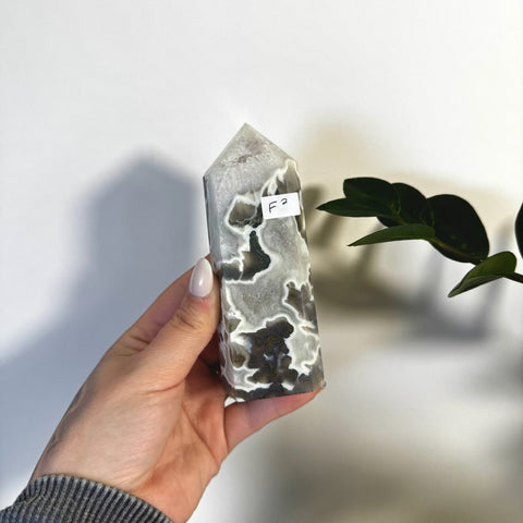 White Camo Moss Agate Tower F2 63 - Kenna's Crystals from TikTok