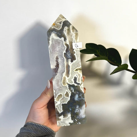 White Camo Moss Agate Tower G 13 - Kenna's Crystals from TikTok
