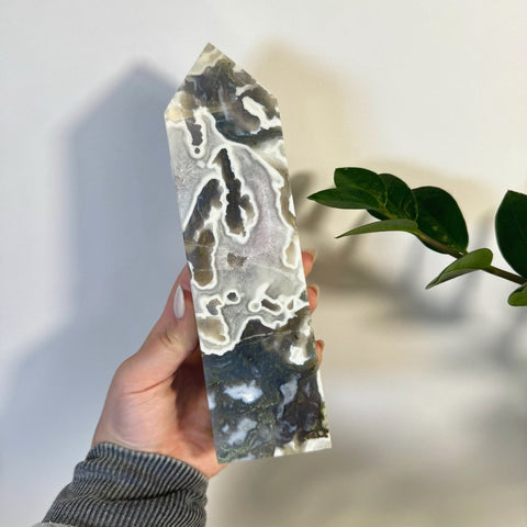 White Camo Moss Agate Tower G 14 - Kenna's Crystals from TikTok
