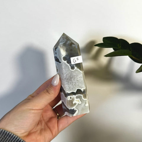 White Camo Moss Agate Tower G2 65 - Kenna's Crystals from TikTok